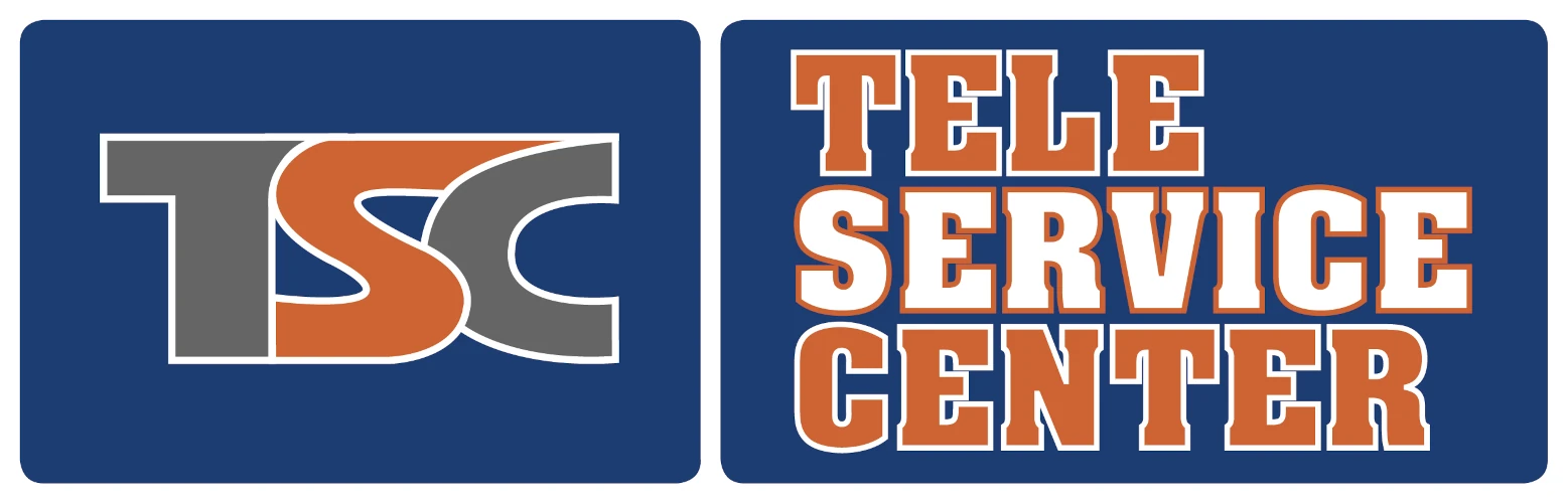 Logo des Tele Service Center mit den Buchstaben TSC in Blau, Orange und Grau gestaltet.
